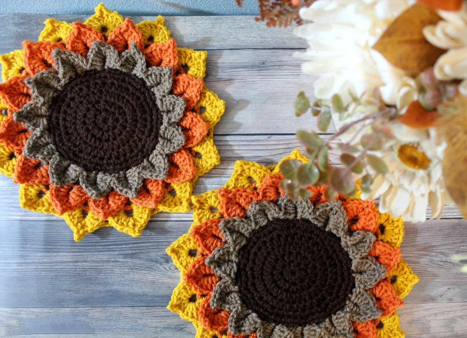 PATRÓN GRATIS Posavasos Vela de Girasol a Crochet - Crochetisimo